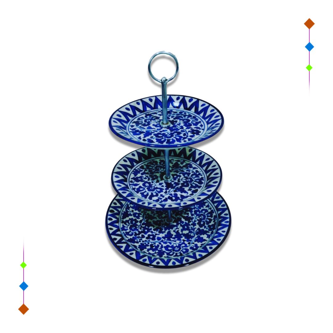 3 tier ceramic cake stand Blue