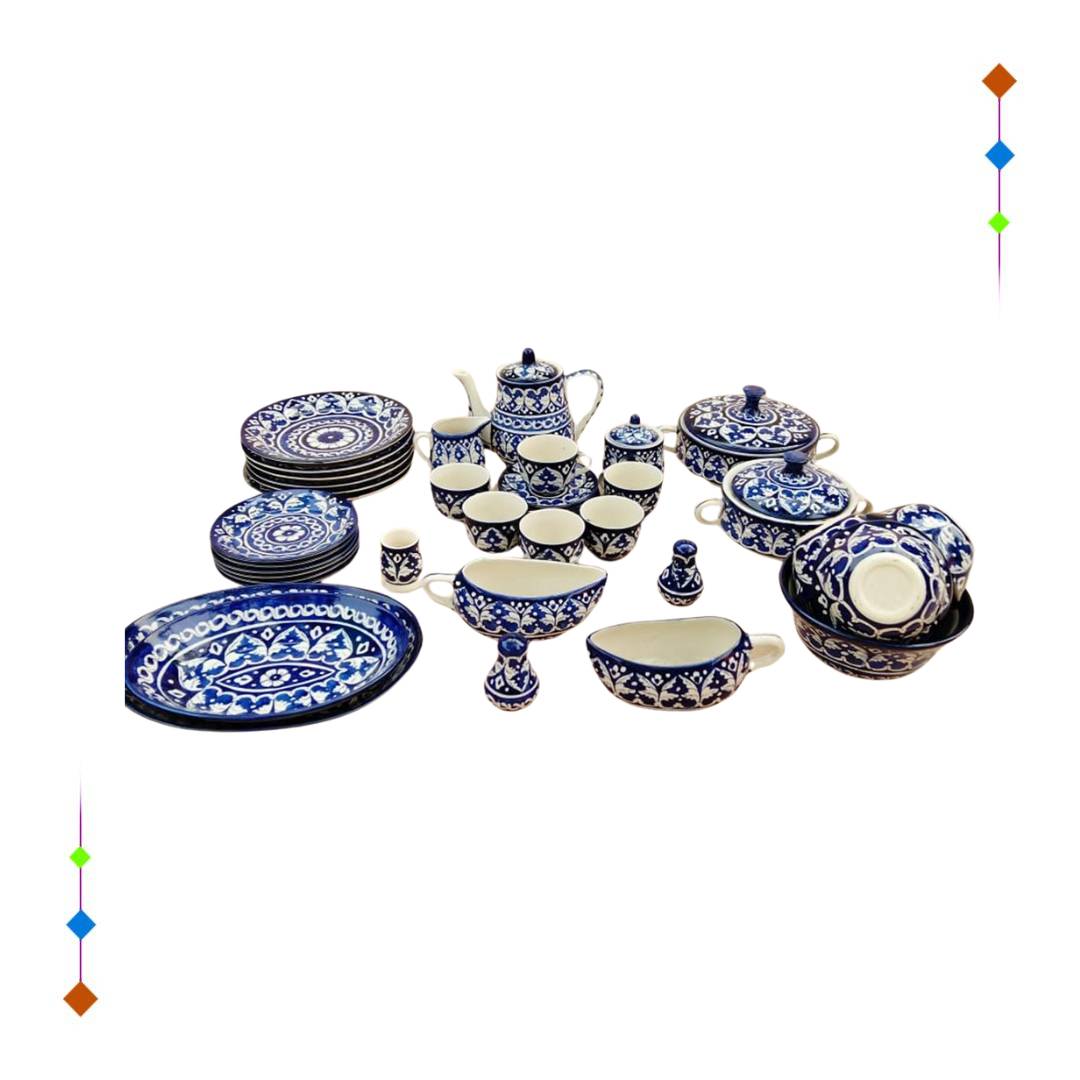 Blue Pottery Ceramic Dinner Set 6 Persons