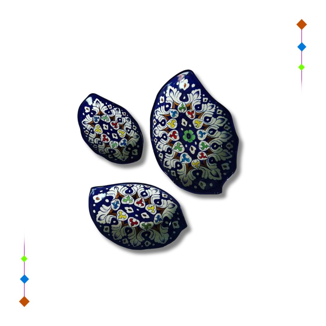 Blue Pottery Leaf Dishes Set