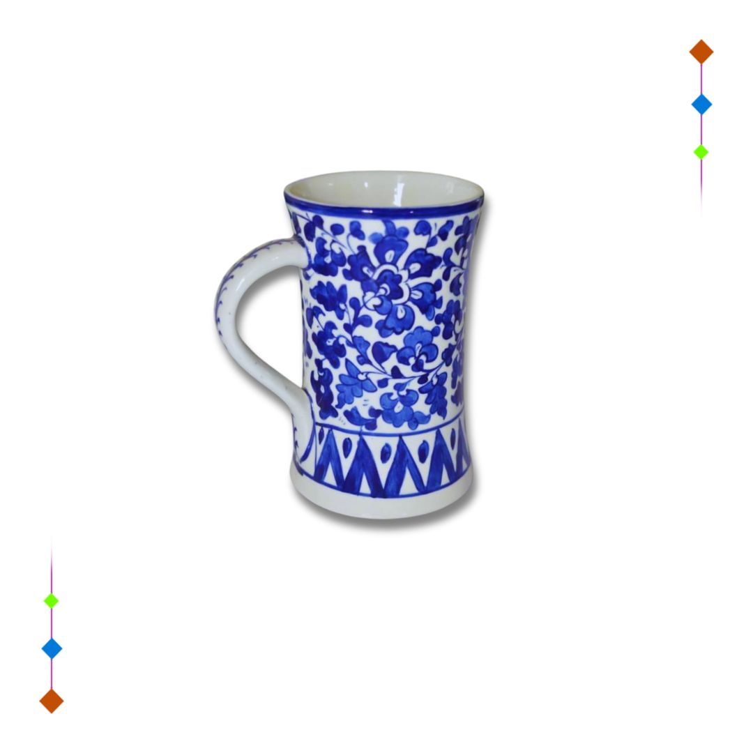 Blue pottery coffee mug and cup