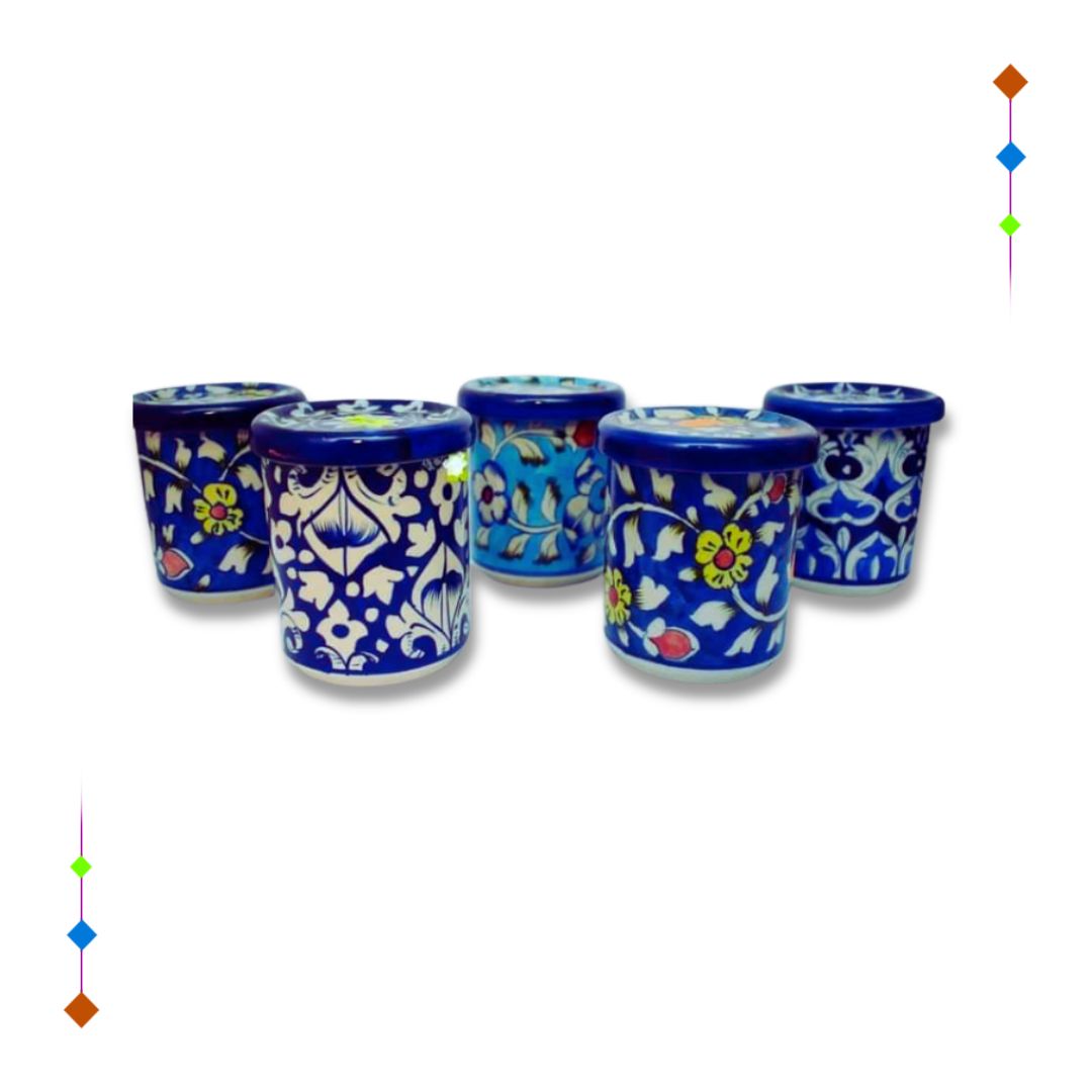 Blue pottery coffee mugs with lid online pakistan