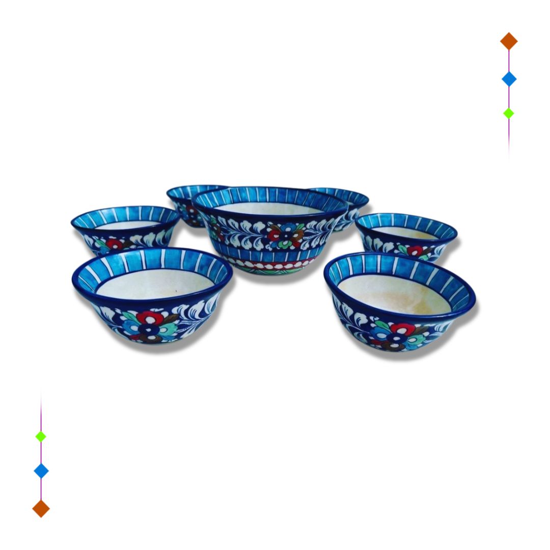 Blue pottery dessert bowls set