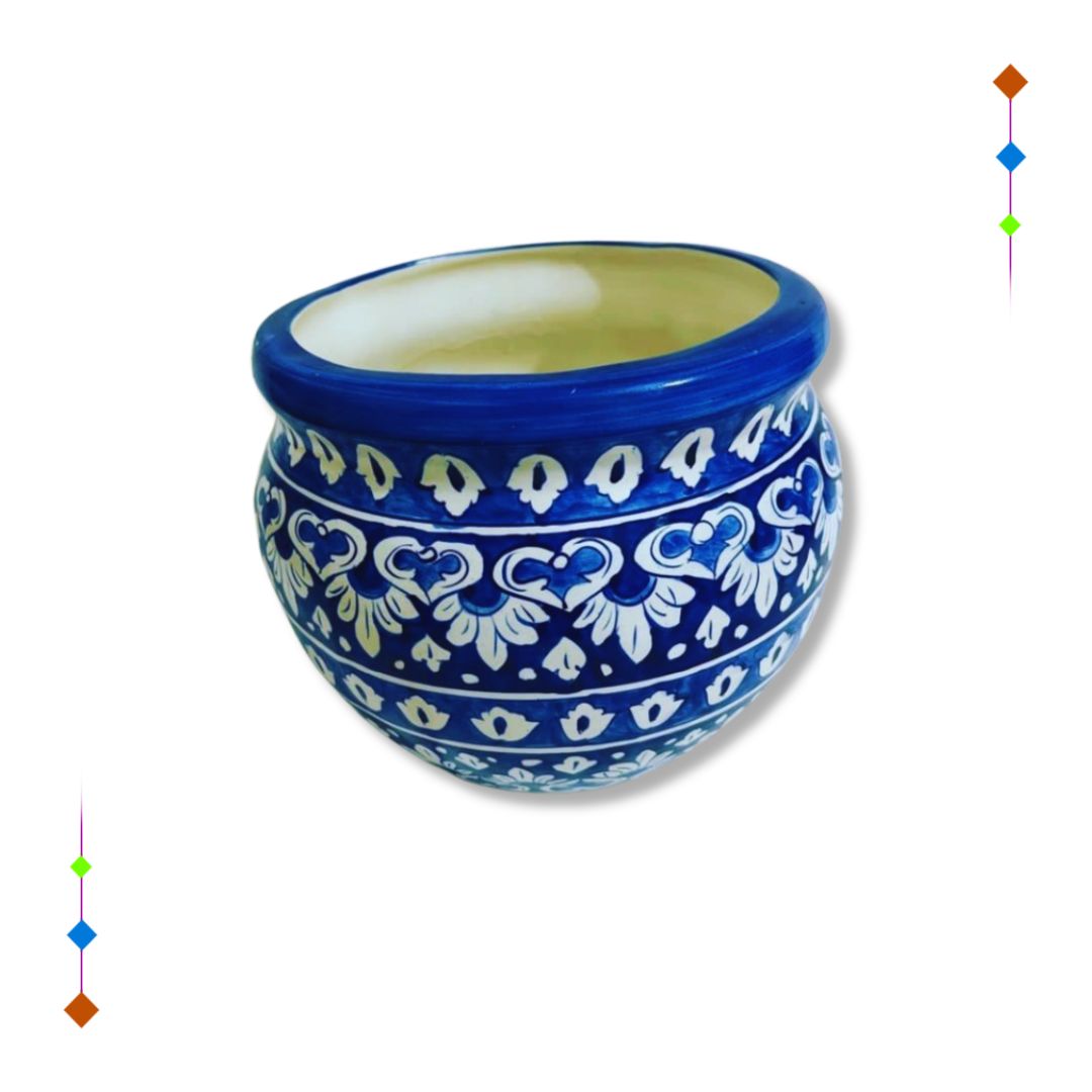 Ceramic Palm Bowl Blue Pottery