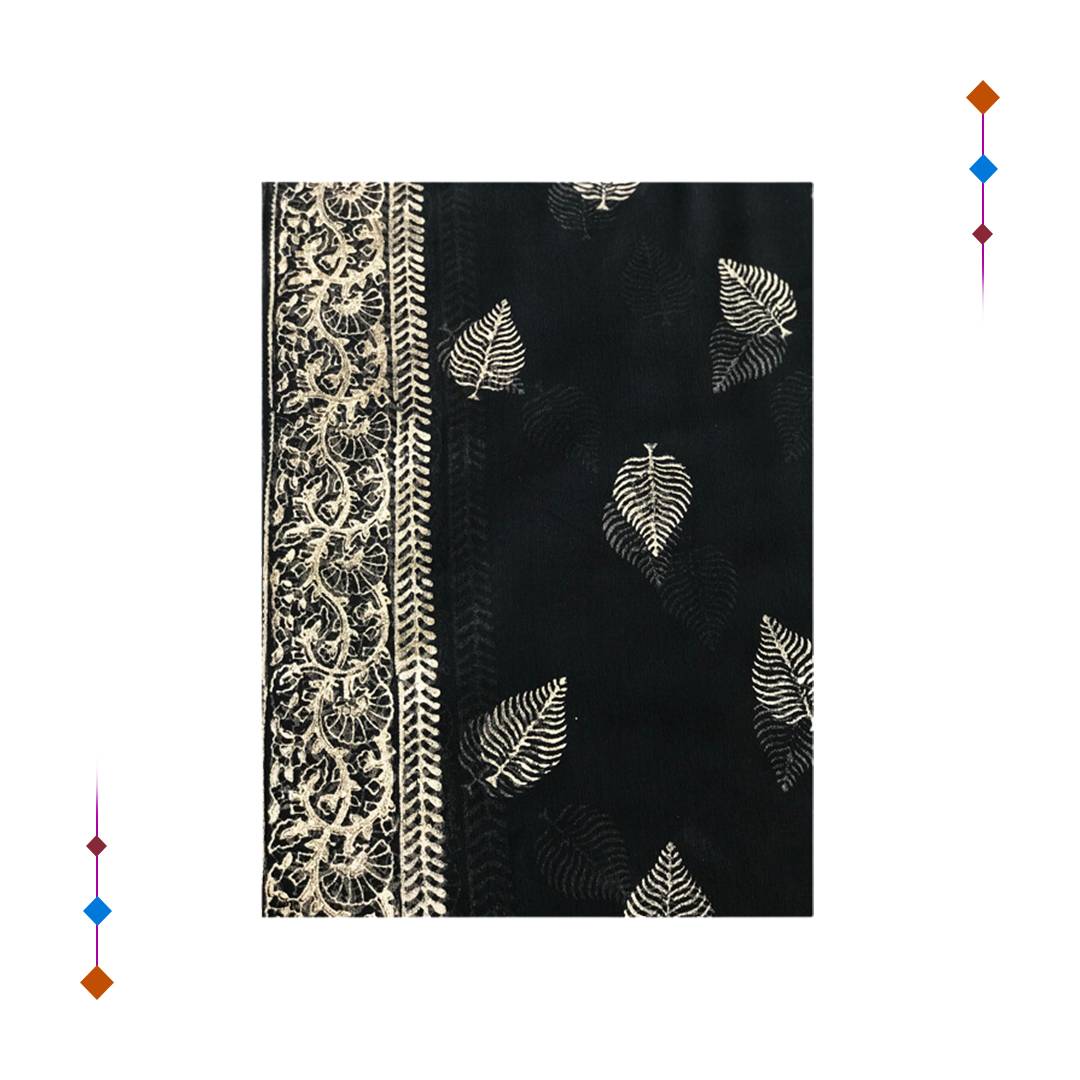 golden border black print dupatta