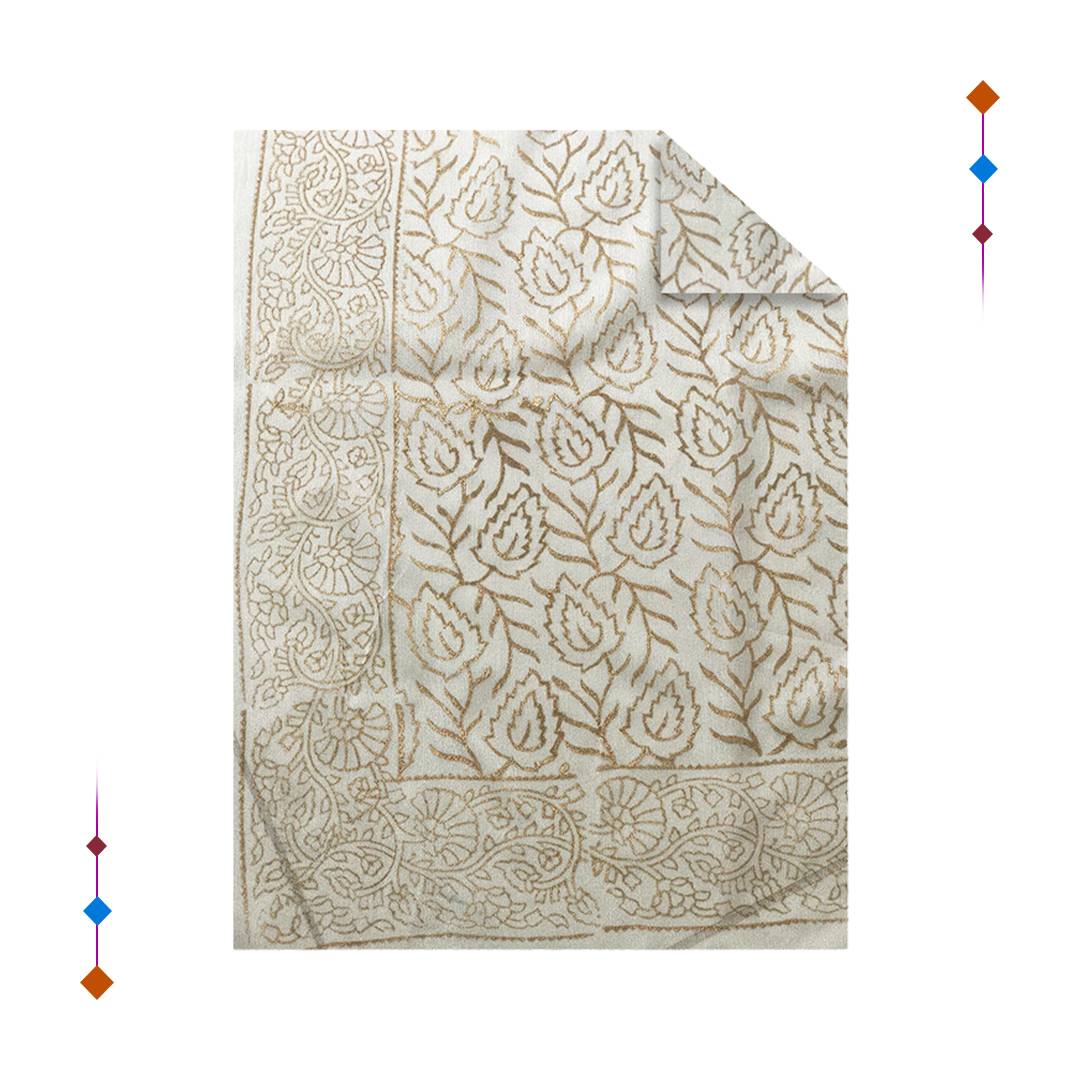 Gold Silk Block Print Dupatta Art