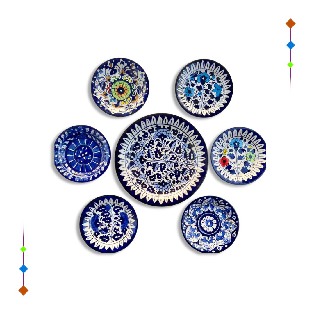 Blue Pottery Wall Hanging Plates Set