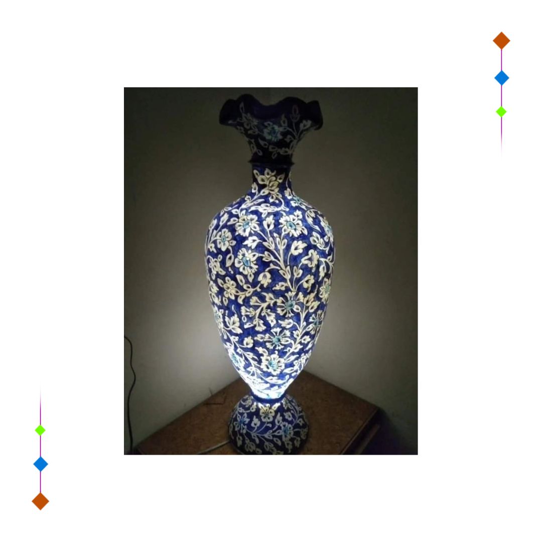 Handpainted blue art camel skin vase lamp