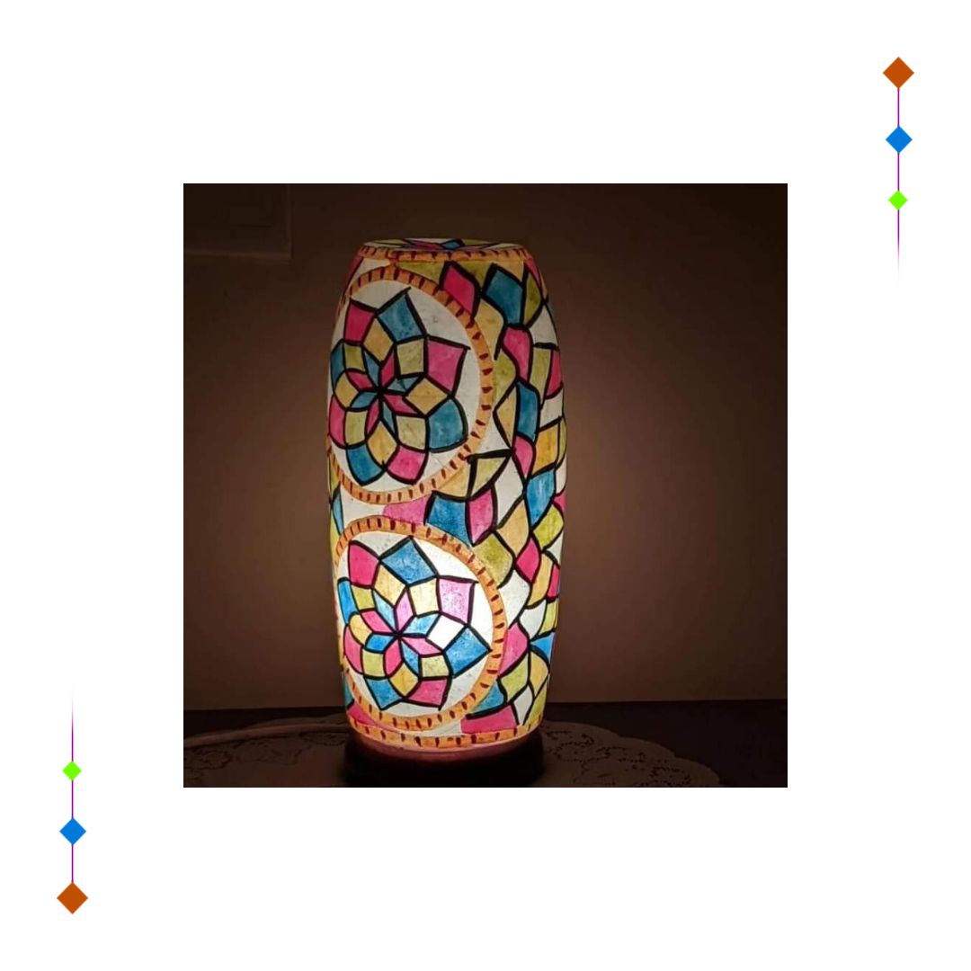 Handpainted multi color traditional art camel skin lamp