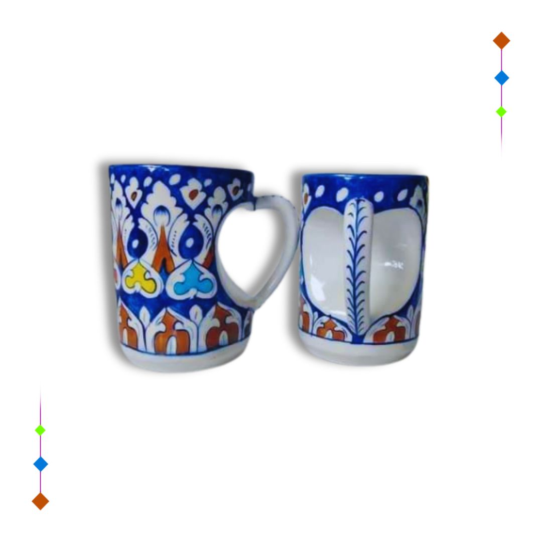 Heart shape blue pottery coffee cups