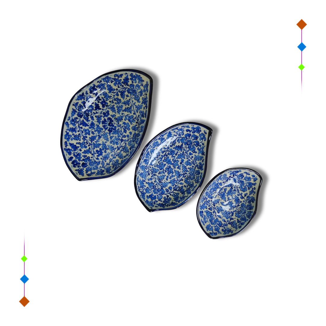 Modern Blue Ceramic Leaf Dishes Set