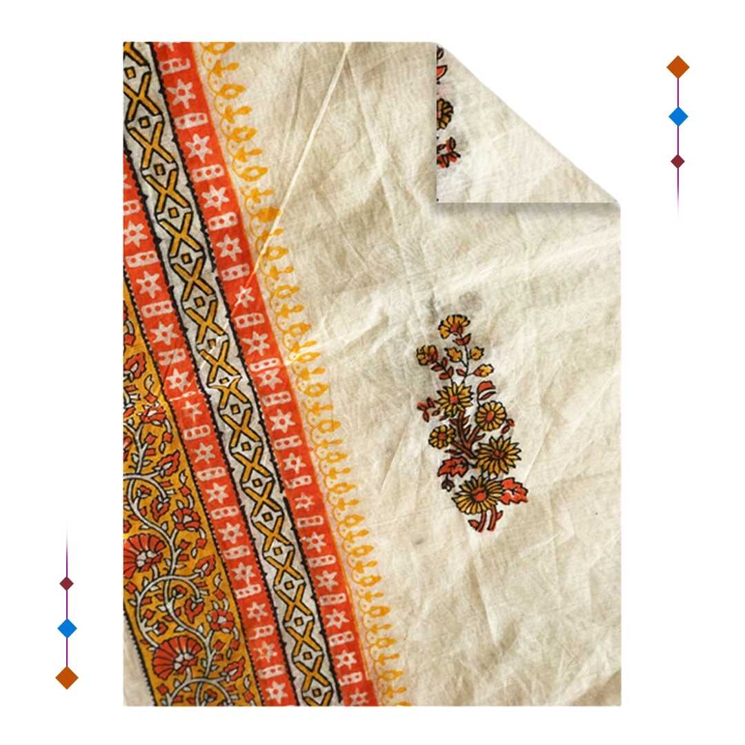 Orange & Yellow Block Print Duppata