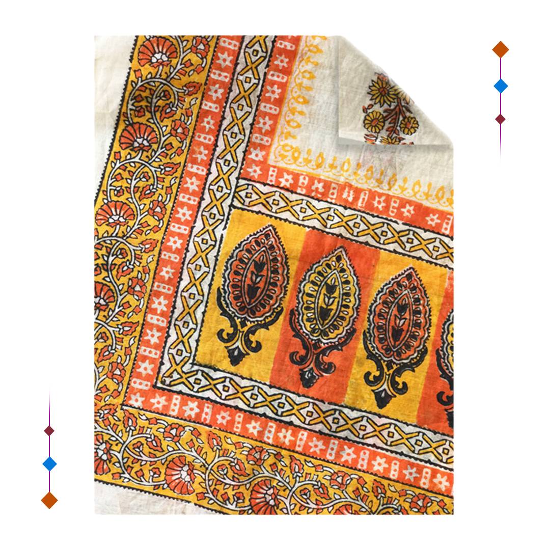 Orange and Yellow Block Print Dupatta