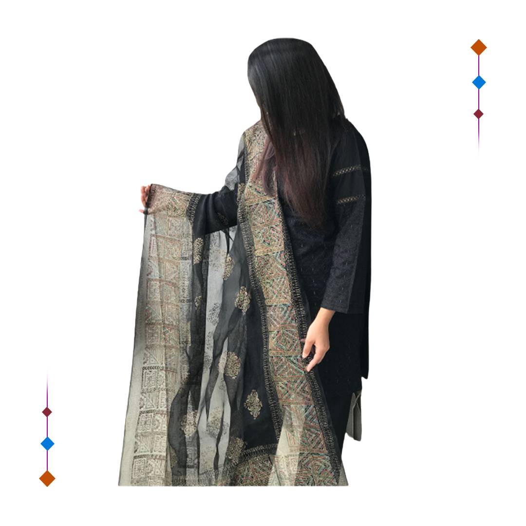 Organza Handmade Block Print Dupatta