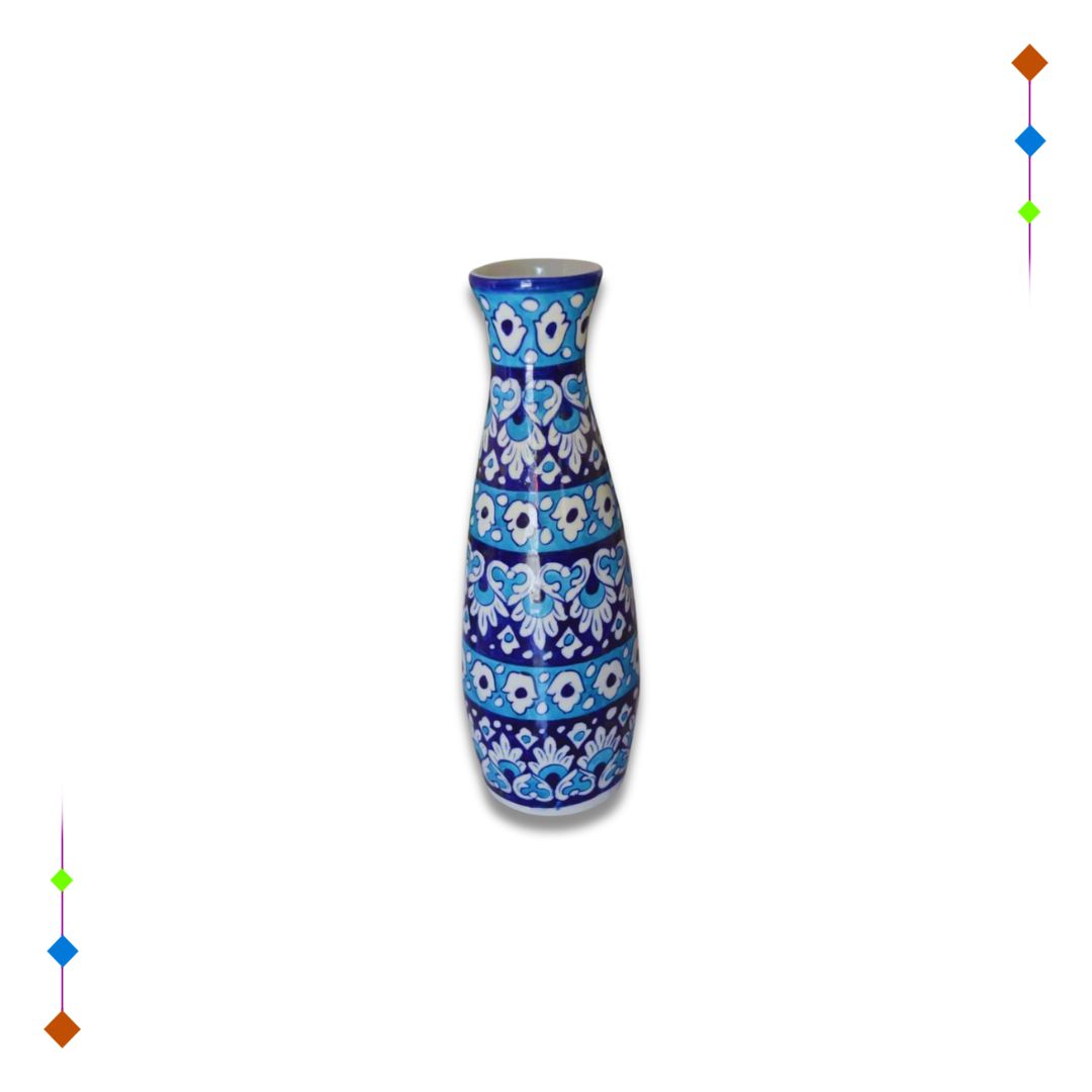 Small blue ceramic bottle vase