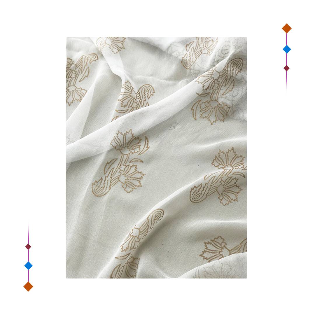 White Block Print Dupatta Art