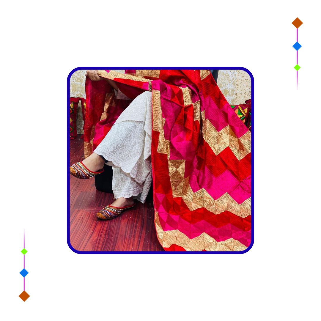 festive style dupatta with phulkari embroidery